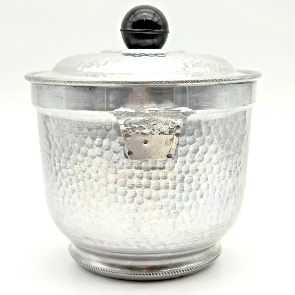 Vintage Mid Century Hammered Aluminum Ice Bucket Made In Italy